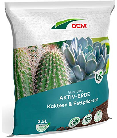 DCM AKTIV Erde Kakteen & Fettpflanzen - Spezialerde - Erde für Stein- & Fettpflanzen - Mit organischem Dünger - Mit Mykorrhiza-Pilzen - Torfreduzierte Pflanzenerde - Bio – 2,5 L