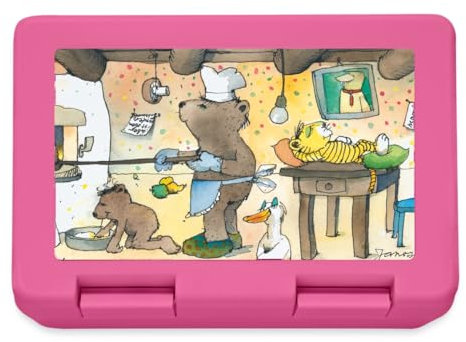 Spreadshirt Janosch Tiger Und Bär In Der Küche Kochen Brotdose Lunchbox, One size, Pink