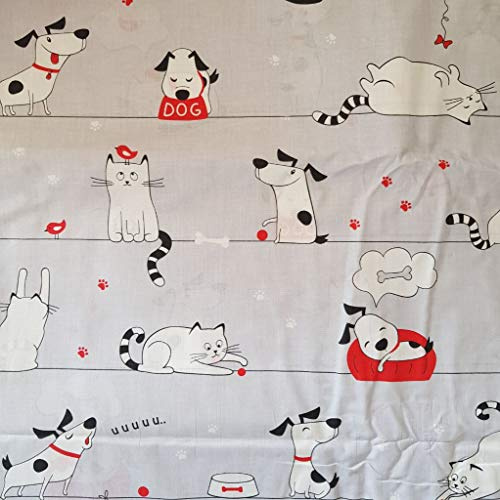 11,99€/m Hund 100% Baumwolle Baumwollstoff Kinder Meterware Handwerken Nähen Stoff (Hund Katze Grau, 200x160cm (11,99€/m))