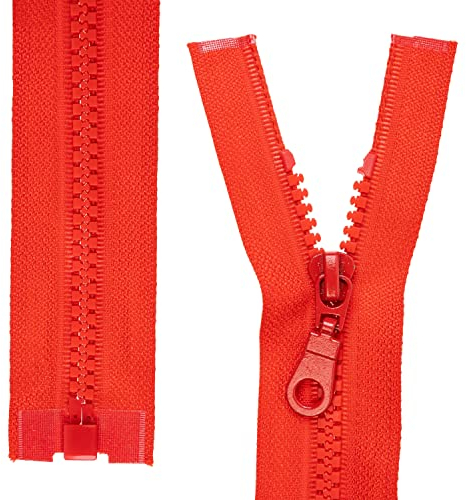 Teilbarer Reißverschluss, 2 Stück, 60 cm Schienenlänge, Dunkel-Rot, 1-Weg offenes Ende #5, 5,75 mm Schienenbreite, 34 mm Bandbreite, Ersatz Reissverschluss Kunststoff, Kunststoffreissverschluss # 5
