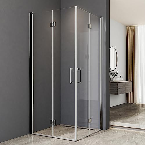 Duschkabine Drehfalttür 90x90cm Eckeinstieg mit Doppel Falttüren 6mm NANO Beschichtung ESG Glas 180º Falttürkabine Duschabtrennung Dusche Duschwand Höhe 195 cm ohne Duschtasse