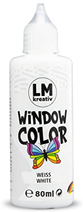 LM Window Color 80ml - Weiß - Fenster-Farben zum Basteln & Malen. Für wieder abziehbare Deko Fensterbilder im Kinderzimmer, auf Flaschen, Spiegel oder Fliesen. Fensterfarben ohne Lösungsmittel