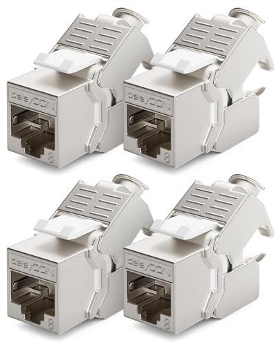 deleyCON 4x CAT 8 Module Jack Keystone - Câble de Brassage Réseau Optimal pour CAT8 CAT7 CAT7a - Connecteur Blindé STP Prise RJ45 - Panneau de Brassage Support Keystone