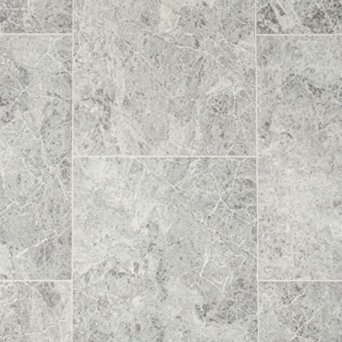 247Floors Marble & Stone Effect Vinyl Flooring 2.5mm Thick Lino for Bathroom Kitchen Dining Room (Light Grey Marble Tiles, 2m x 2m)