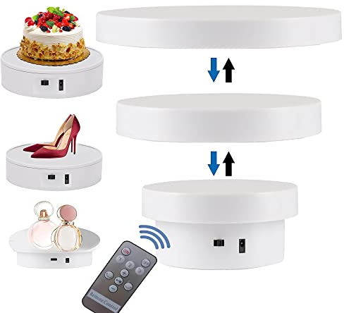 XUBX 3 in 1 Electric Rotating Turntable for photography, 360 Degree Motorized Rotating Display Stand with 2 Large Size Replaceable Plates, USB Power Cable, for Video Shooting Props