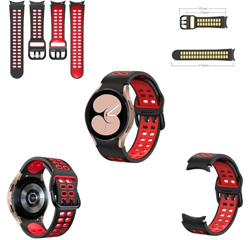 Wigento Für Samsung Galaxy Watch 6/5 / 4 40 44 mm/Watch 5 Pro 45mm / Watch 6/4 Classic 43 47 mm / 42 46 mm Uhr Kunststoff/Silikon Armband Ersatz Arm Band Schwarz/Rot