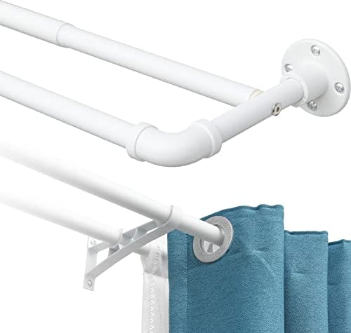 INFLATION Industrielle Doppel-Gardinenstangen, mattweiß Vorhangstangen für Fenster 74-269 cm, 2,5 cm umlaufende Doppel-Gardinenstangen für Fenster, verstellbares Gardinenstangen-Set für Wohnzimer