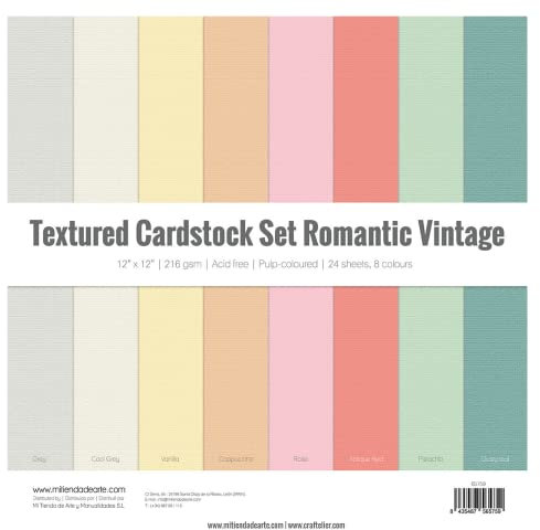 Craftelier - Set 24 Kartonbögen Textur Romantic Vintage für Karten, Scrapbooking und Bastelprojekte | Gewicht 216 g (216 g) | Größe 30,48 x 30,48 cm (12 x 12)