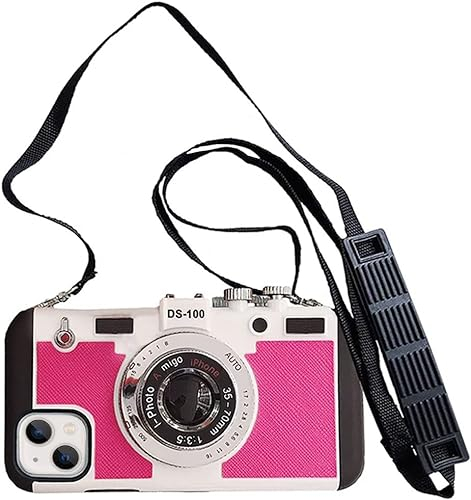 QoKcoahn Emily in Paris Phone Case für iPhone 11, Nette 3D-Vintage Kamera Handyhülle mit Lanyard Schultergurt Einzigartige Coole Silikon PC Hülle Mädchen Frauen für iPhone 11 Rosarot