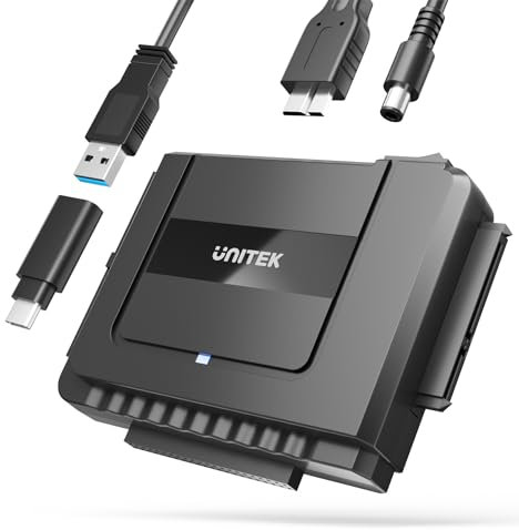 UNITEK IDE SATA to USB Hard Drive Adapter, External Hard Drive Reader for 2.5 and 3.5 inches IDE SATA HDD/SSD, Included USB C Data Cable with USB A Adapter and12V/2A Power Supply