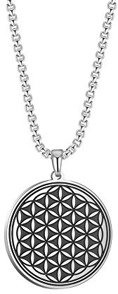 Amaxer Blume des Lebens Halskette für Männer, Samen des Lebens, Mandala, heilige Geometrie, Schutz, Statement, Schmuck, Geschenke, Halskette für Unisex, 58,4 cm lange Venezianerkette, L60, Edelstahl,