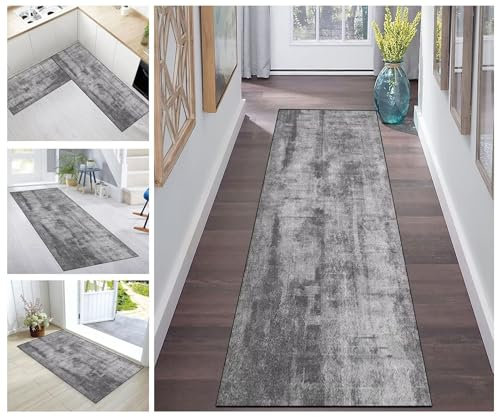 Korridor Teppich Flur Läufer Teppich Läufer Flur rutschfest Grau Korridor Küchenteppich Waschbar Meterware Teppichläufer Lang for Corridor Schlafzimmer Wohnzimmer Polyester Meterware Anpassbar