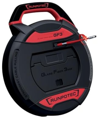 RUNPOTEC - GF3 Kabeleinziehgerät | 50m Kabeleinziehhilfe mit Glasfaserstab Ø 3mm | Stoßfeste & spritzwassergeschützte Kabelziehhilfe | Inkl. 16-teiligem Zubehörset