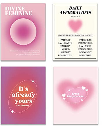 KEUSPI Daily Affirmations Wandkunst, Motiv: pinkes Herz, göttliches weibliches Vertrauen auf den Prozess, Aura-Energie, Farbverlauf, Wandkunst, Poster für Schlafzimmer, Schlafsaal, spirituelle