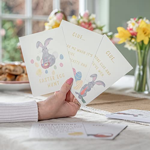 Easter egg hunt clue cards | bunny rabbit Easter treasure hunt | 22 egg hunt for Easter clues | Easter games | Easter ideas cards gift idea (Easter egg hunt cards)
