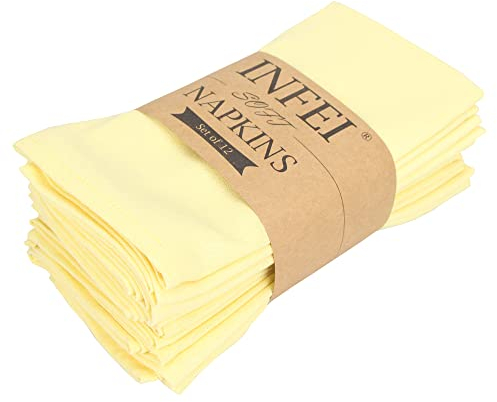 INFEI Cloth Napkins, Set of 12 (40 x 40 cm) - Cotton Linen Blend - Yellow