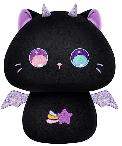 Mewaii 36CM Kawaii Kuscheltier Lila Katze mit großen Augen Pilzförmiges Stofftier Wurfkissen Plüsch Kissen Ausgestopftes Spielzeug Geschenk für Kinder ab 3 Jahren