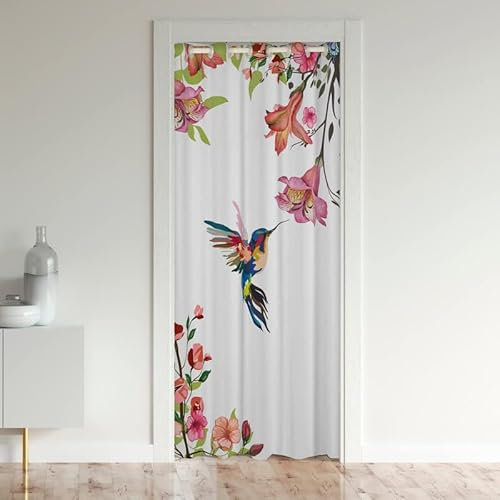 Hummingbird Doorway Curtains Privacy Sping Floral Butterfly Closet Door Curtain for Bedroom 30%-50% Blackout Room Darkening Thermal Insulated Curtain Drape for Doors Windows 1 Panel 106x203cm