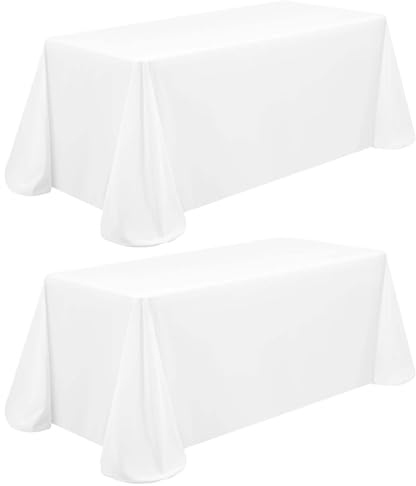 2 Stück Tischdecke Weiß 229 x 396 cm, Rechteckige 8 FT Tischdecke, Flecken- und Knitterfreie Waschbare Tischdecke aus Polyestergewebe für Hochzeiten, Feiern, Veranstaltungen und Restaurants