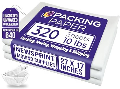 Purple Papers White Bulk Packing Paper | 320 sheets | 27 x 17 | 10 lb | Sheets for Moving - Newsprint Paper - Must Have in Your Moving Supplies | Newsprint Papers | Packaging Paper