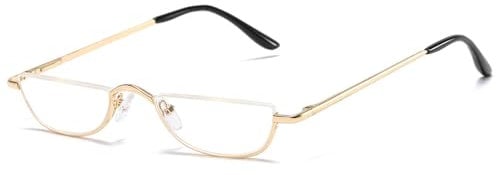 ABETOS Half Moon Reading Glasses Half Frame Semi Rimless Metal Strong Eyewear Spring Hinge Clear Lens Lightweight Fashion Computer Readers for Men Women, Gold 2.0