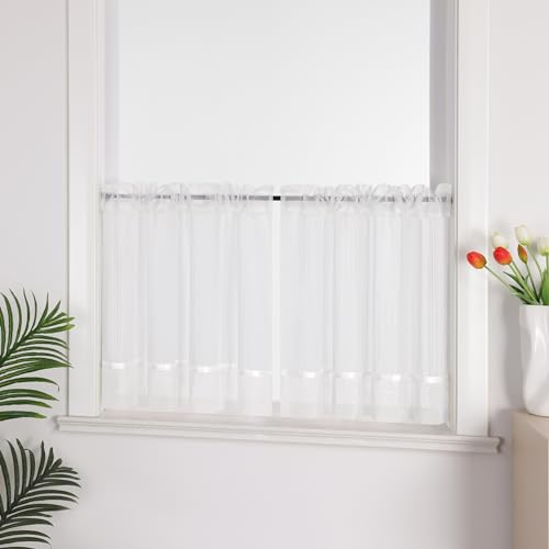 Joyswahl Leinenoptik Scheibengardine im Landhausstil »Jasmin« Cáfe Gardinen Transparent Kurz Küchengardinen Bistrogardinen Wohnzimmer Weiß HxB 60x90cm 1 Stück