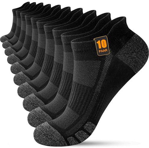 FORVEVO 10 Paar Sportsocken Herren 39-42, Sneaker Socken Damen Baumwolle, Atmungsaktive Laufsocken Kurz für Laufen Tägliche (Schwarz)