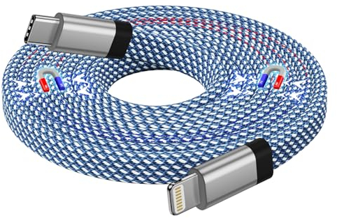 Magtame Magnetic iPhone Charger Cable 1.5M, USB C to Lightning Cable MFi Certified, Nylon Braided Cord Fast Charging Compatible with iPhone 14/13/12/11 Pro Max/XS MAX/XR/XS/X/8/7/Plus/SE Flat Blue