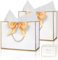 2 Stück Geschenktüten, Geburtstag Papiertüten mit Schleifenbändern Grußkarten, 28x20x10cm Geschenktaschen mit Henkel Partytüten Geschenktüten Groß für Hochzeit Feier Party (Weiß Golden)