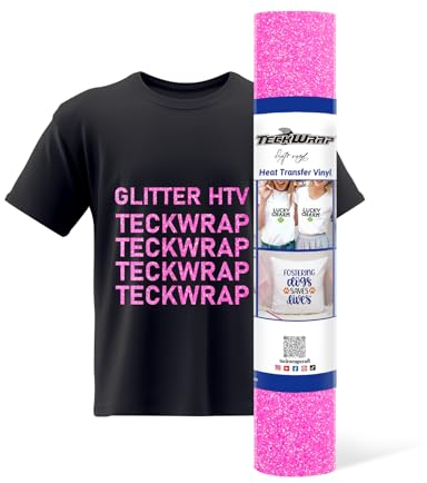 TECKWRAP Pink Glitter HTV Pink Glitter Heat Transfer Vinyl Roll 10 x 5ft for DIY Clothing,T-Shirts,Fabric Neon Pink Glitter Iron on Vinyl Compatible with Heat Press Craft Cutters