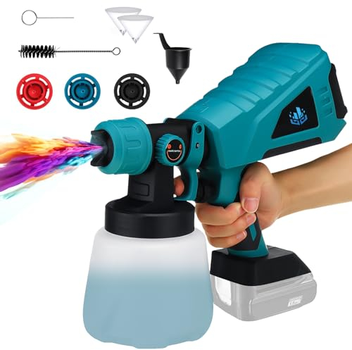 Pistola a Spruzzo, Pistola per Verniciare, Pistola elettrica senza fili compatibile con M-akita da 18 V, pistola per verniciatura elettrica, Spruzzatore elettrico a batteria, 3 Ugelli e 3 Modalità