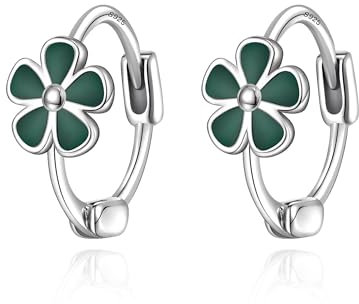 EVER FAITH 925 Sterling Silver Flower Hoop Earrings for Women Girls Hypoallergenic Mini Small Huggie Hoops Green Flower Earrings Jewelry Gifts