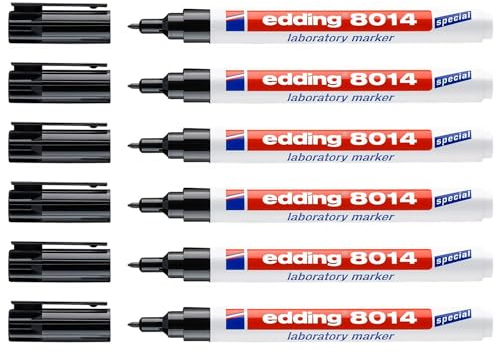 Edding 6 Stück Maker speziell für Labor 8014, feine Spitze, 1 mm, Schwarz