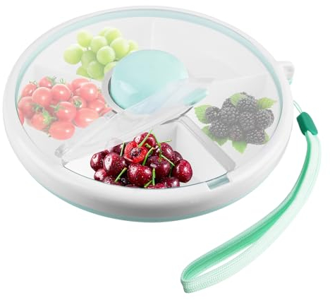 WIYETY Snack Spinner Rotierende Aufbewahrung: Spinning Snack Container mit Deckel, Snack Spinner Kleinkinder, 5 Fächern, Transparent, Auslaufsicher, Dauerhaft Snackteller für Nüsse Desserts, Mintgrün