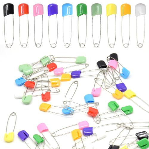 Ruidee 50 Stück 2,2 Zoll Windelnadeln Sicherheitsnadeln Kunststoff Kopf Windeln Nadeln mit Verriegeln Verschluss (Farbe)