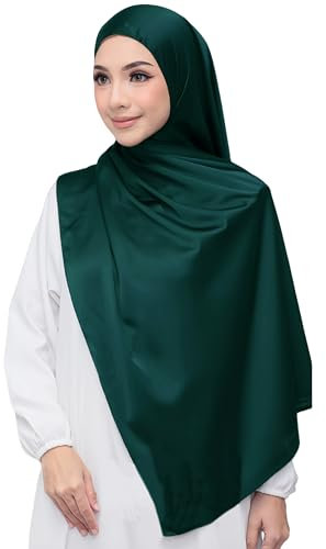 Lina & Lily Luxus-Satin Hijab Kopftuch Schal für Muslimische Frauen Extra Langer (Flaschengrün)