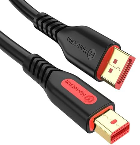 Honetsun Mini DisplayPort to DisplayPort Cable, 9ft, 4K 144Hz, 32.4Gbps, MST, Durable Gold-Plated Connectors, Plug and Play, Compatible with MacBook, Surface Pro, Monitors - Mini DP to DP Cable