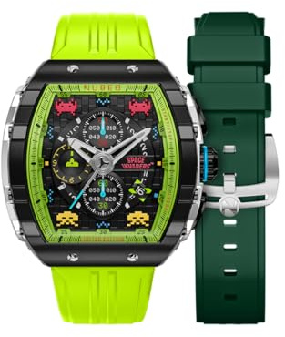 Nubeo Magellan Herren-Chronograph Space Invaders Limited Edition mit Kautschukarmband NB-6024-SI 48 mm, Galaktisches Grün