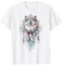 Boho Wolf Dreamcatcher Geschenk für Naturliebhaber Unisex-Weiß-S T-Shirt mit Wolf, Traumfänger und Mandala