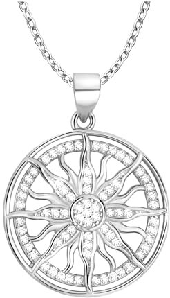 Sofia Milani - Damen Halskette 925 Silber - mit Zirkonia Steinen - Sonnen Sternen Kreis Anhänger - N0873