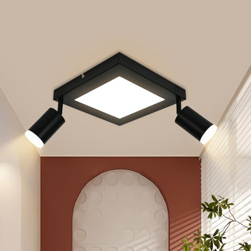 cupgow Deckenleuchte LED Deckenstrahler 2 Flammig - Deckenlampe GU10 Schwarz 3000k Warmweiß 20W Schlafzimmerlampe Eckig Schwenkbar 350° Deckenspot für Küche Wohnzimmer Flur Korridor