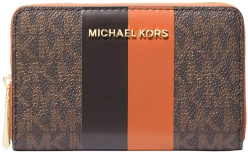 Michael Kors Damen Jet Set Small Zip Around Kartenetui, Goldfarbene Hardware/Signatur mit Mittelstreifen/orangefarbener Stanzung, One Size