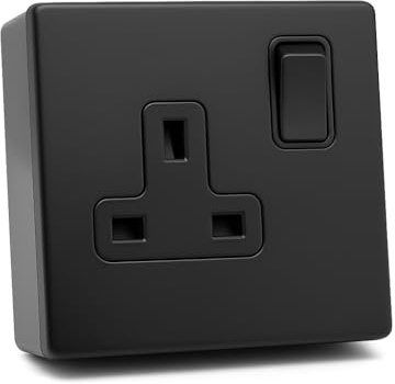 SHPELEC® Matt Black Screwless Sockets & Switches Premium Black Wiring Accessories Range (1 Gang Socket & 25mm Back Box, 1 PACK)