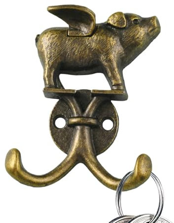 Generisch Flying Pig Garderobe Haken, Pig Wandhaken, Vintage Haken Dekorative Tier-Wandhaken, Schwein Tierkopf Kleiderhaken aus Gusseisen, Schweine Dekohaken für Mantel, Tasche, Handtuch, Schlüssel