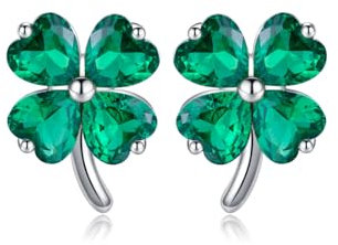 Reffeer Ohrstecker aus 925er Sterlingsilber mit Zirkonia, Kleeblatt-Ohrringe für Damen und Teenager, Kleeblatt-Ohrringe, grüne St. Patricks Day-Ohrringe (A-Silber)