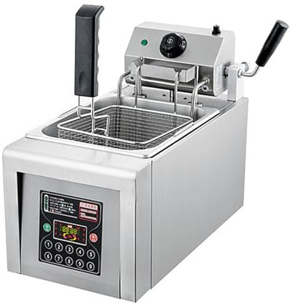 Freidora Profesional 8L con Función de Elevación Automática, Freidora Eléctrica de Acero Inoxidable, Control de Temperatura de 60-200℃, 220V Enchufe de 16A(28 * 52.5 * 40cm (8L))