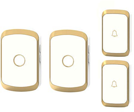 WOTZOV Wireless Doorbell, Cordless Battery Operated Waterproof Door Chime Kit, 2 Push Button Transmitter +2 Plug-In Receivers,300M Ultra Long Range,36 Ringtones,4 Volume Levels,Gold,Gold