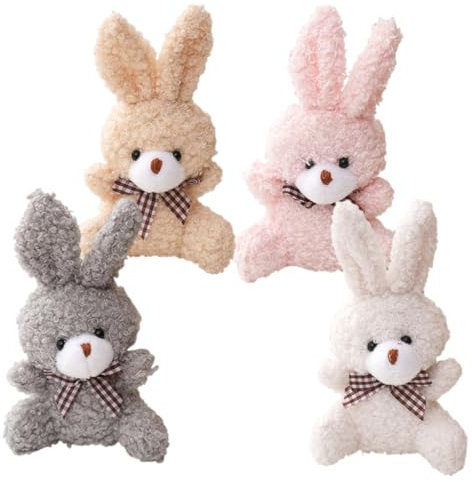 Vaguelly Lot De 4 Porte-Clés en Peluche Lapin Médaillon Mini Peluches Lapin en Peluche Mini À Porte-Clés du Couvercle Ornement pour Porte-Clés en Peluche Pendentif