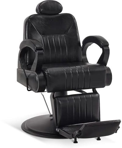 Barberpub Friseurstuhl mit Kopfstütze Kippbar, Friseureinrichtung mit Hydraulikpumpe 360° Drehbar, Bedienungsstuhl Friseurstühle Höhenverstellbar, Barber Stuhl Kunstleder 3851 (Schwarz)