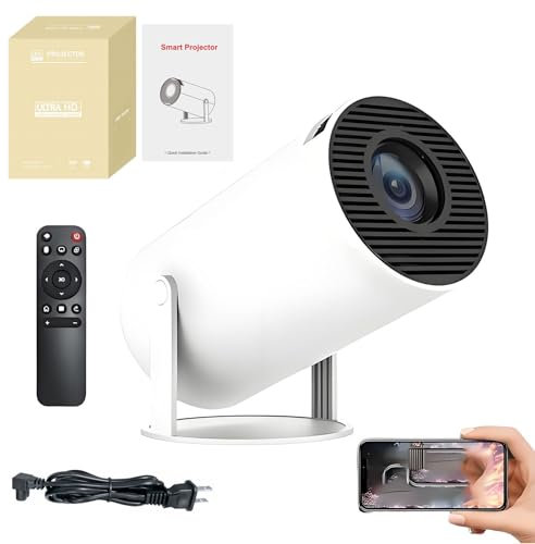 Cineglow Projector, Pocketbeam Smart 180° Projector, 4K UHD Smart Mini Bedroom Projector with Wifi and Bluetooth(White)